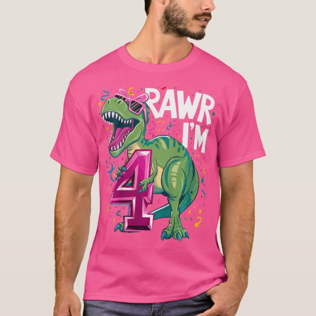 Camiseta Niños De 4 Años T Rex Dinosaurio 4º Chica De Cumpl (Anverso)