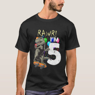 Camiseta Niños De 5 Años Quinto Aniversario De Rex Dinosaur