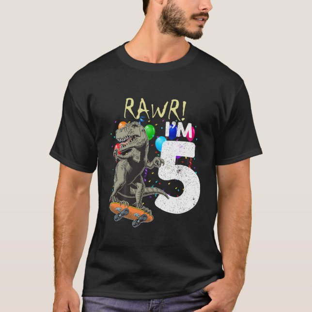 Camiseta Niños De 5 Años Quinto Aniversario De Rex Dinosaur (Anverso)