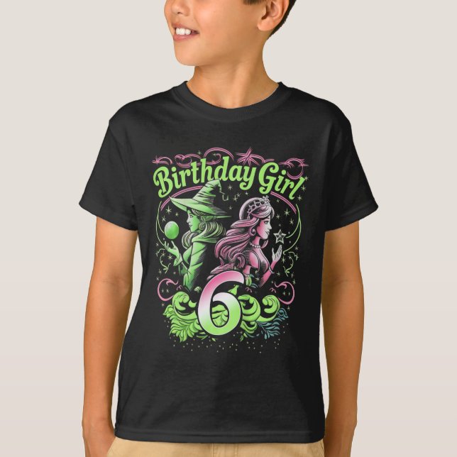Camiseta Niños De 6 Años De Edad Bruja Rosa Y Verde (Anverso)