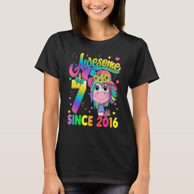 Camiseta Niños De 7 Años Desde 2016 Princesa Unicornio 7th  (Anverso)