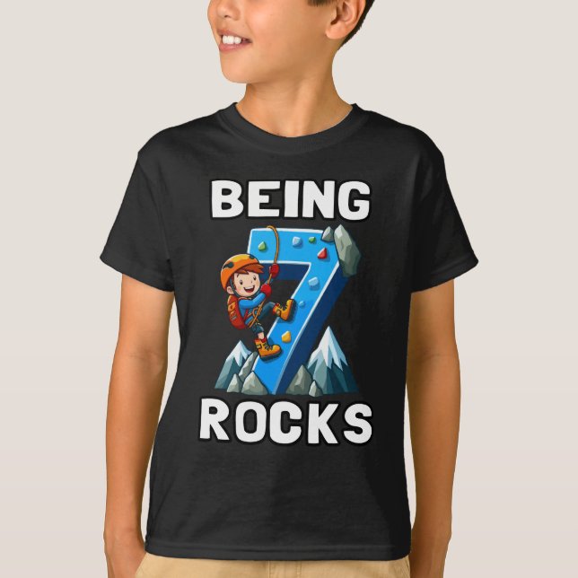 Camiseta Niños de 7 años escalando rock , sétimo cumpleaños (Anverso)