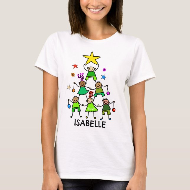 Camiseta Niños de árbol de Navidad personalizados (Anverso)