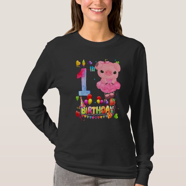 Camiseta Niños de cerdo 1 año de edad Chica de cumpleaños d (Anverso)