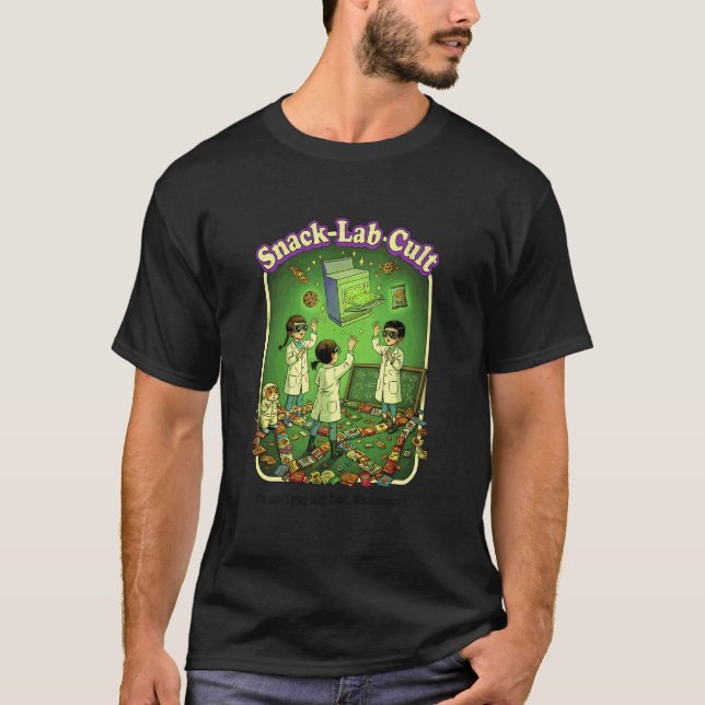 Camiseta Niños de Ciencia Retro invocando Snacks (Anverso)