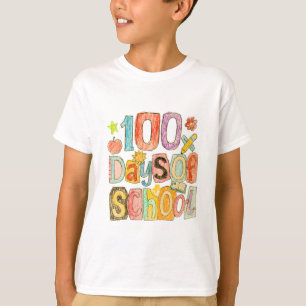 Camiseta Niños de crayón colorido retro 100 días de escuela