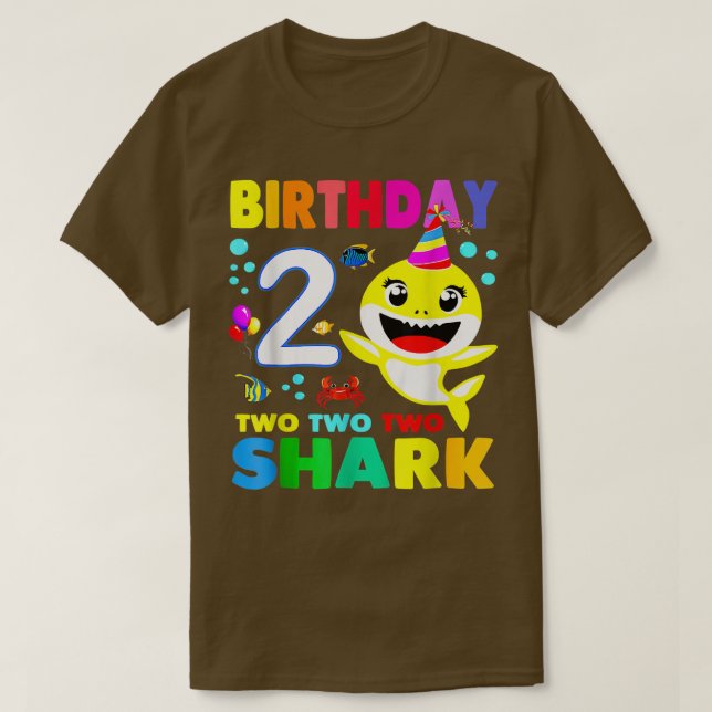Camiseta Niños de cumpleaños Shark de 2 años 2ª familia (Diseño del anverso)
