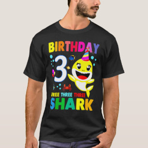 Camiseta Niños de cumpleaños Tiburón Tercer Chica Tres Años