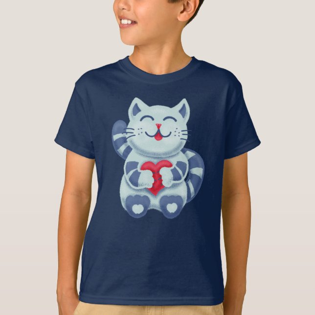 Camiseta Niños de gatos amorosos azules (Anverso)
