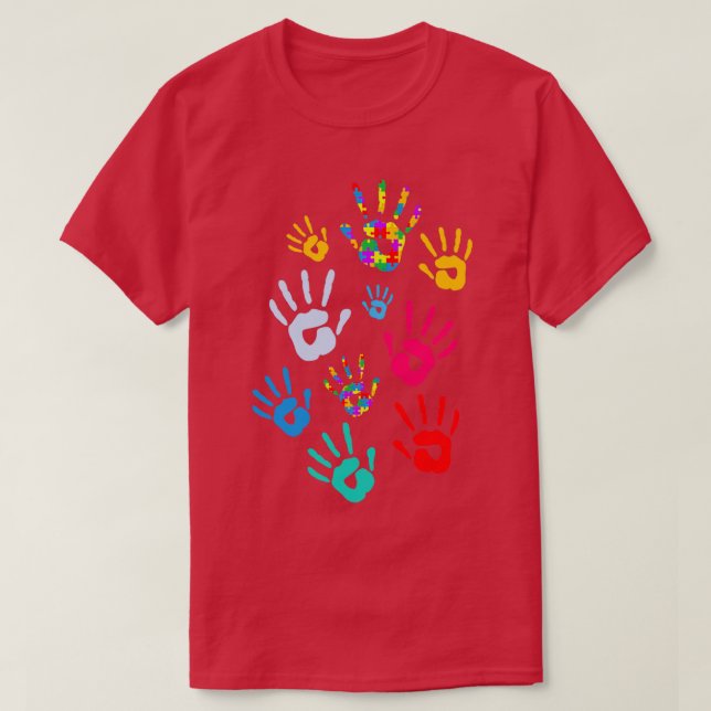 Camiseta Niños de Huellas Manuales Autism Awareness Puzzle  (Diseño del anverso)