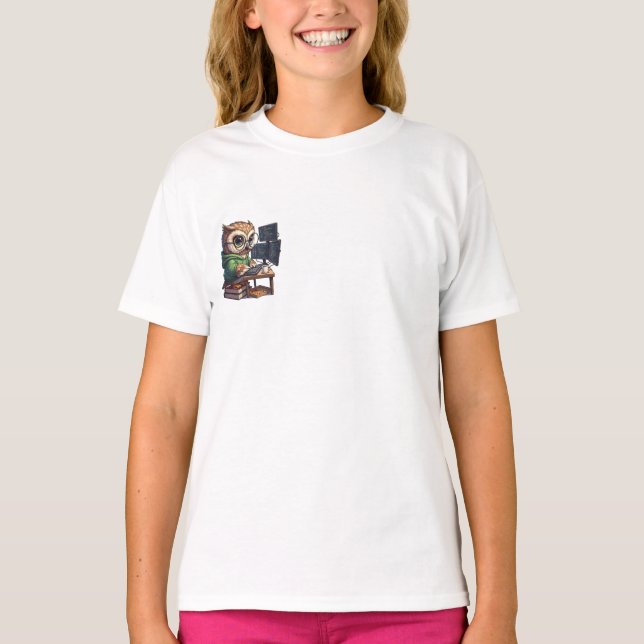 Camiseta Niños de la computadora Búho Programador (Anverso)