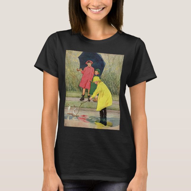 Camiseta Niños de la época jugando en charcos "Un día lluvi (Anverso)