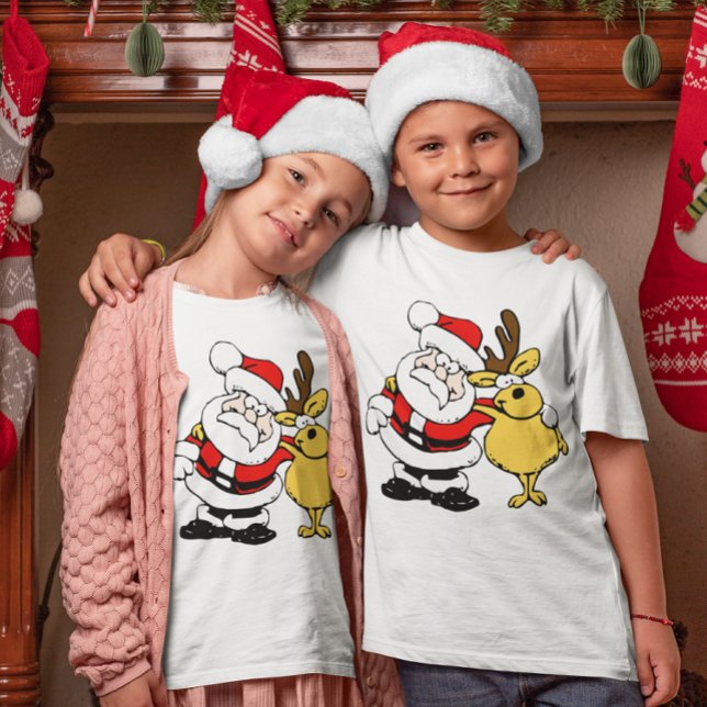 Camiseta Niños de los mejores amigos de Santa con ciervos (Santa With Deer Best Friends Kids T-Shirt)