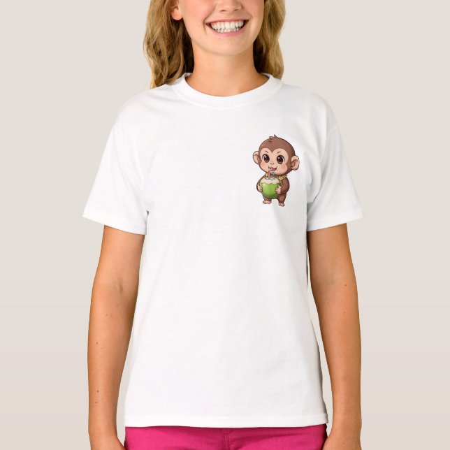 Camiseta Niños de mono bebiendo bebida de coco (Anverso)