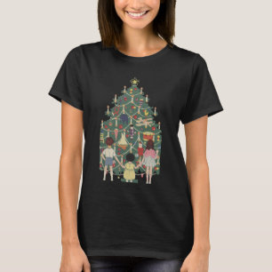 Camiseta Niños de Navidad ventilado alrededor de un árbol d