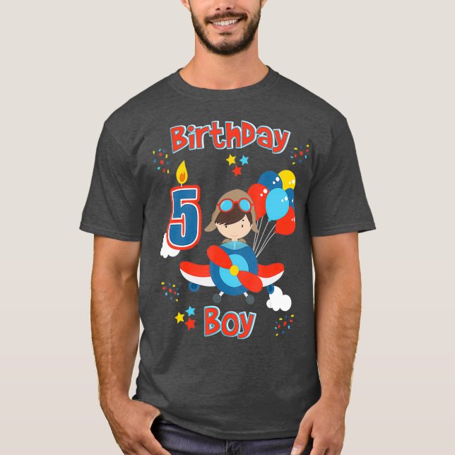 Camiseta Niños de quinto cumpleaños de avión de cinco años (Anverso)
