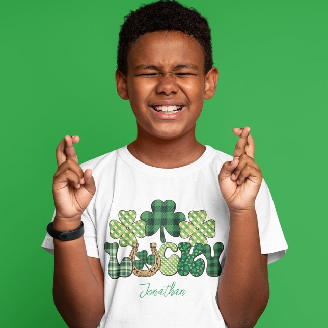 Camiseta Niños del Día de la Afortunada Santa Patrona Perso (Personalized Lucky St Patricks Day kids T-Shirt)