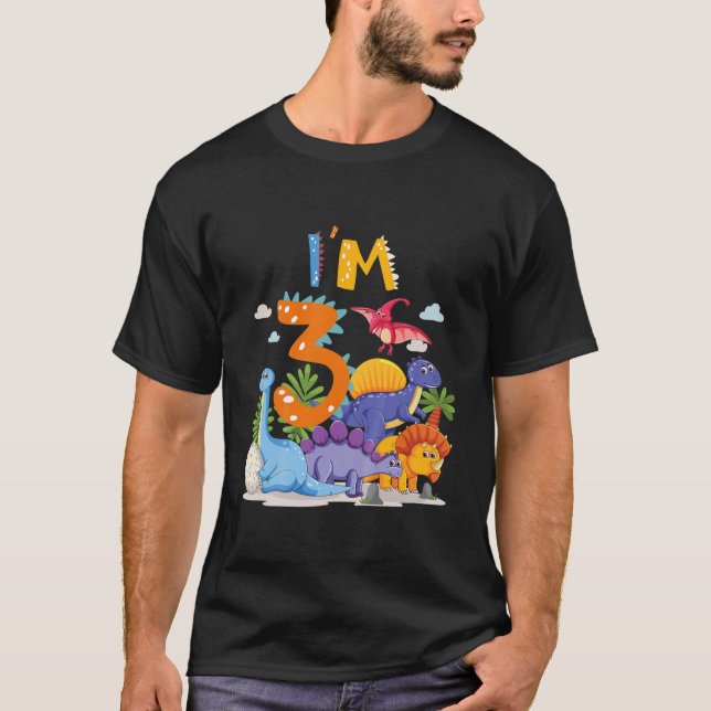 Camiseta Niños Dino 3ro cumpleaños niño de 3 años Chica Din (Anverso)