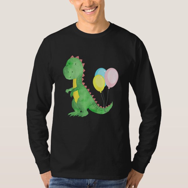 Camiseta Niños Dinosaurio Pequeño Con Globos Coloridos Bebé (Anverso)