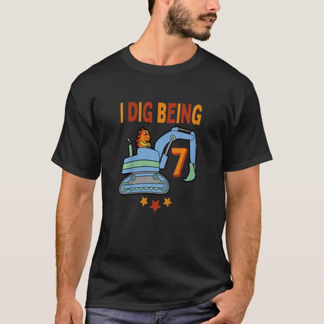 Camiseta Niños dinosaurios cavan séptimo cumpleaños, Constr (Anverso)