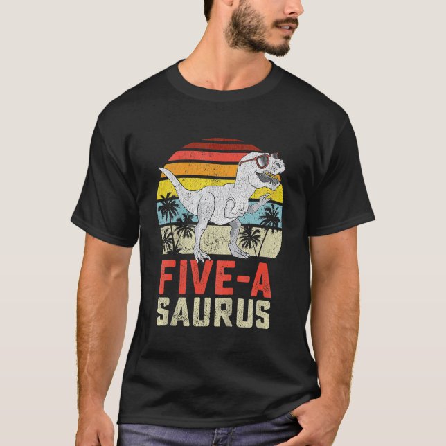 Camiseta Niños Dinosaurios de 5 años Cumpleaños 5 T Rex Din (Anverso)