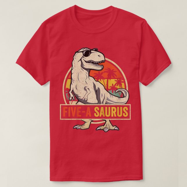 Camiseta Niños Dinosaurios de 5 años Cumpleaños 5 T Rex Din (Diseño del anverso)