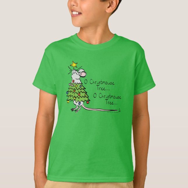 Camiseta Niños divertidos del árbol de Navidad del ratón (Anverso)