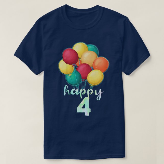 Camiseta Niños divertidos felices globos coloridos de 4 año (Diseño del anverso)