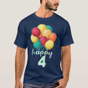 Camiseta Niños divertidos felices globos coloridos de 4 año