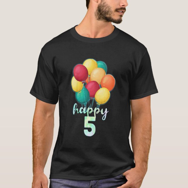 Camiseta Niños divertidos felices globos coloridos de 5 año (Anverso)