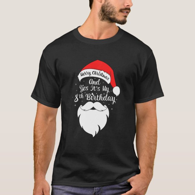 Camiseta Niños divertidos Feliz Navidad y Sí, es mi octavo  (Anverso)