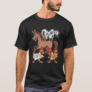 Camiseta Niños Divertidos Granjero Caballo Vaca Gallina Ani