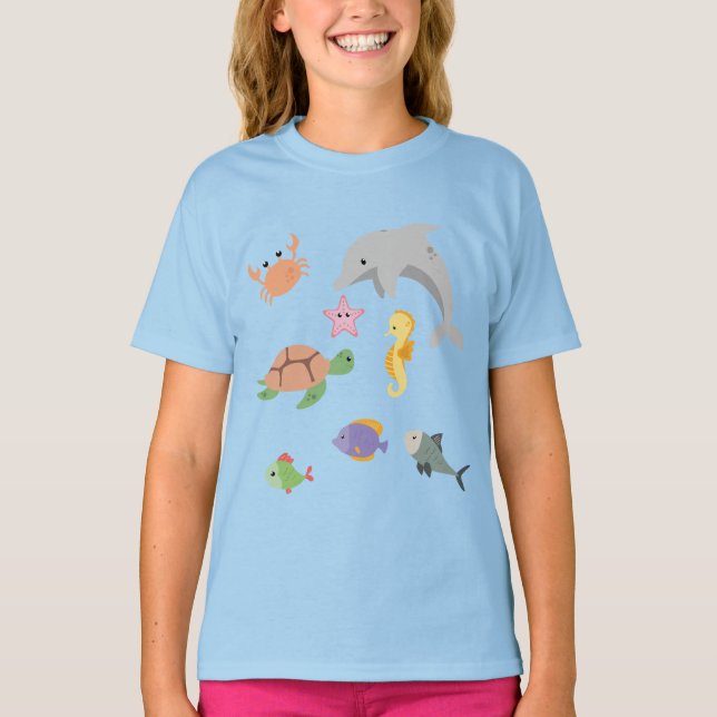 Camiseta Niños divertidos lindos animales marinos estrella  (Anverso)