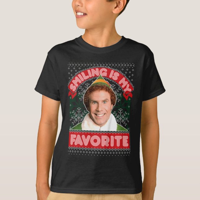 Camiseta Niños, Elf Buddy Sonriendo Es Mi Navidad Favorito (Anverso)