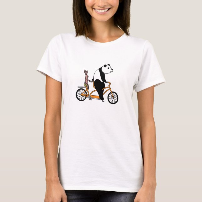 Camiseta Niños en bicicleta de tándem panda y conejo (Anverso)
