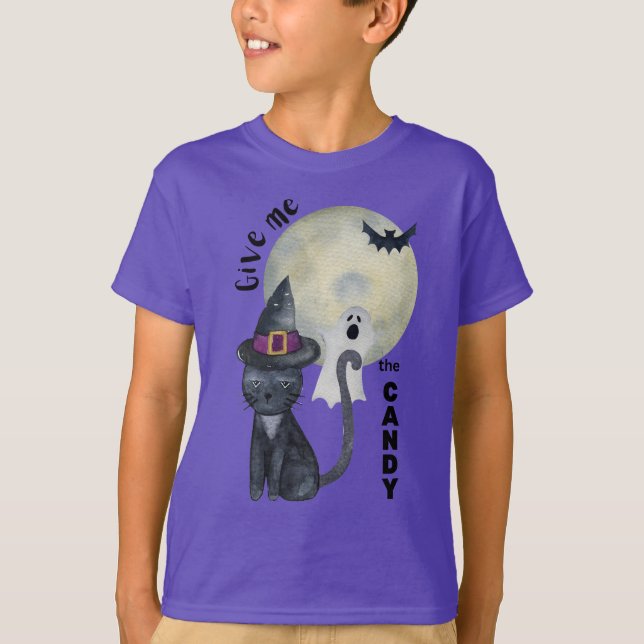 Camiseta Niños en la cima de Halloween brujas gatos negros  (Anverso)