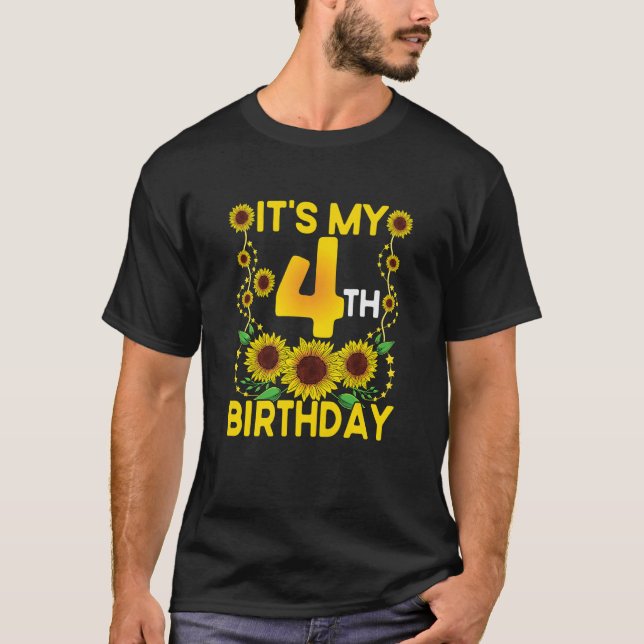 Camiseta Niños es mi cuarto cumpleaños girasol de 4 años (Anverso)