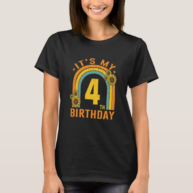 Camiseta Niños es mi cuarto cumpleaños girasol de 4 años (Anverso)