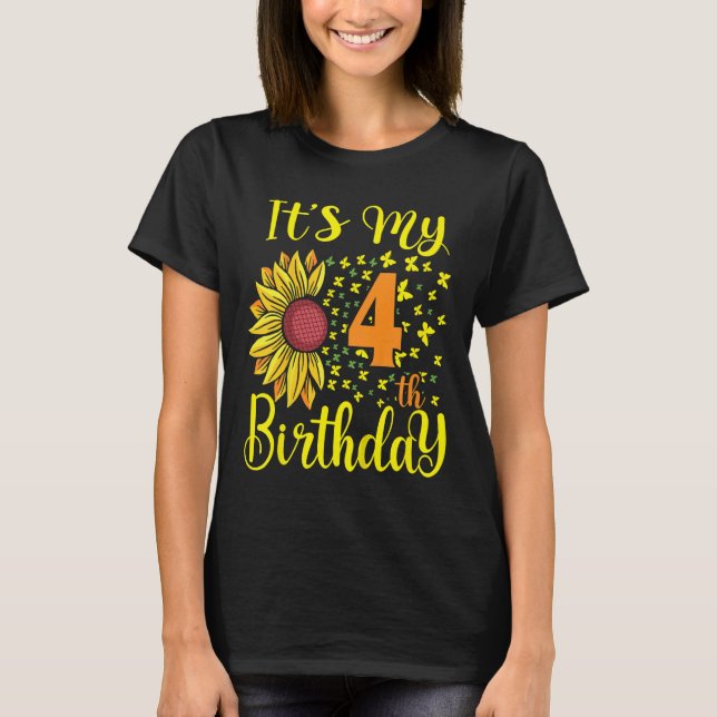 Camiseta Niños es mi cuarto cumpleaños girasol de 4 años (Anverso)