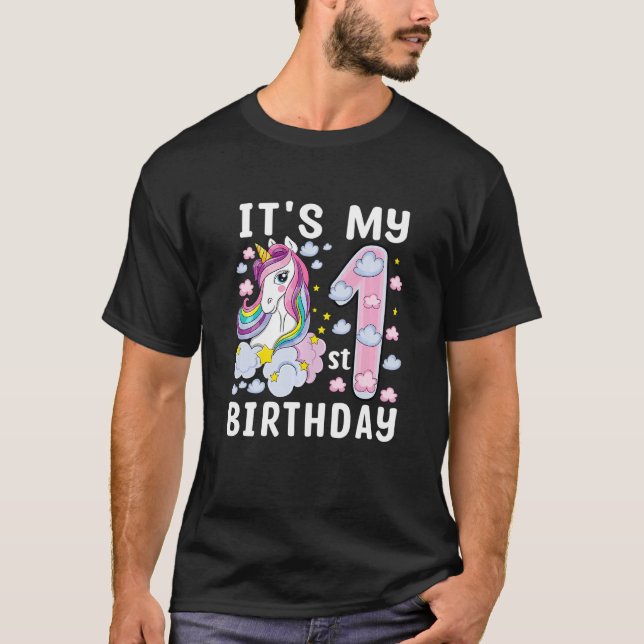 Camiseta Niños es mi primer cumpleaños, niño unicornio de u (Anverso)