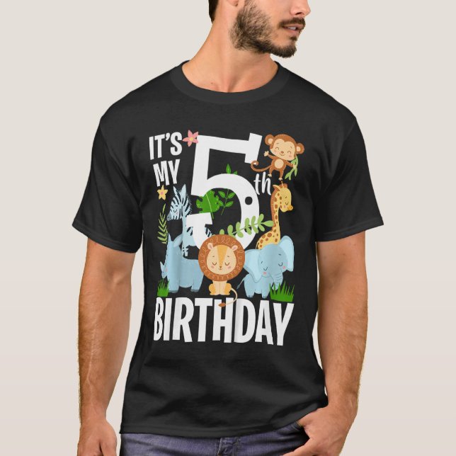 Camiseta Niños es mi quinto cumpleaños Zoológico Jungla Tem (Anverso)