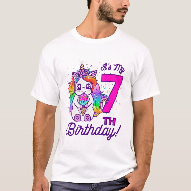 Camiseta Niños es mi sétimo cumpleaños Ice Cream Rainbow Un (Anverso)