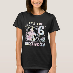 Camiseta Niños es mi sexto Chica de cumpleaños, gato de sei