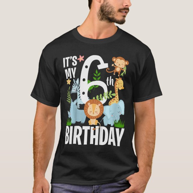 Camiseta Niños es mi sexto cumpleaños zoológico jungla tema (Anverso)