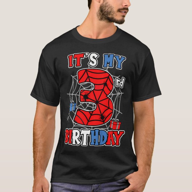 Camiseta Niños Es Mi Tercera Fiesta Temática De Araña De Cu (Anverso)