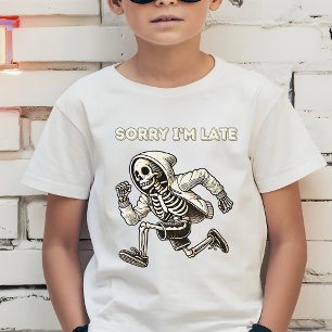 Camiseta Niños Esqueleto Divertido Llegando Tarde