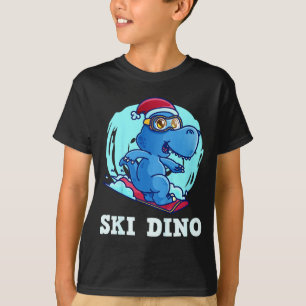 Camiseta Niños esquiando niños esquían dino divertido esqui