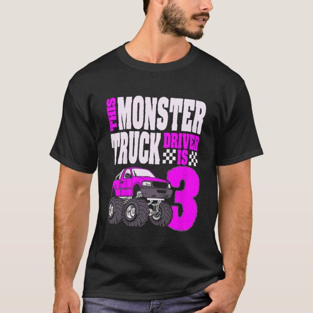 Camiseta Niños Este Monstruo Conductor De Camión Es 3 Cumpl (Anverso)