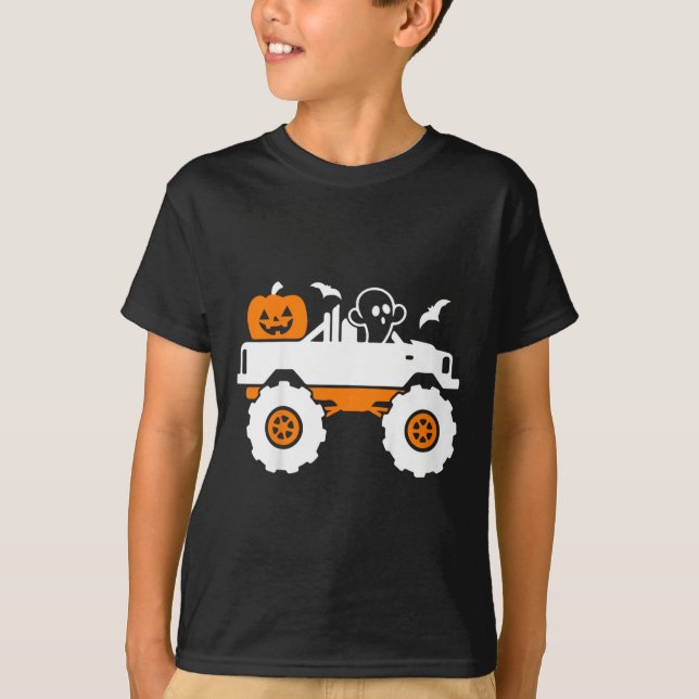 Camiseta Niños Fantasma Calabaza Monstruo Camión Lazy Hallo (Anverso)