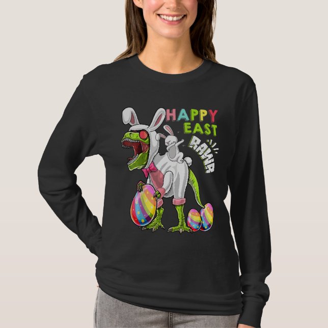 Camiseta Niños Feliz Año Oeste T Rex Bunny Dinosaur Easter  (Anverso)